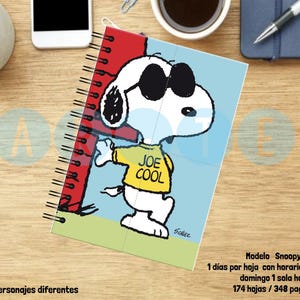 Agenda 2025 Snoopy 1 dia por hoja Español/Ingles, Archivo PDF  listo para imprimir en Medio Oficio o media carta.