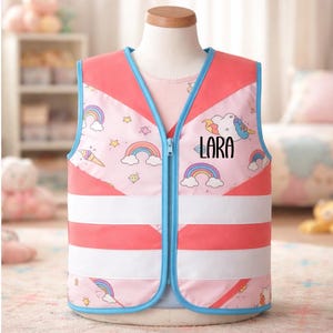 Kinder Warnweste Einhorn | Personalisierbar | Sicherheitsweste mit Namen | Reflektierende Weste für Mädchen | Größen XXS–S