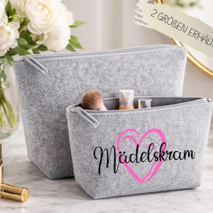 Kosmetiktasche Filz „Mädelskram“ | Schminktasche Damen | Makeup Bag Reise | Geschenk Freundin Frau | Beauty Organizer Reißverschluss