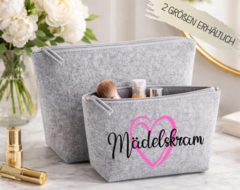 Felt cosmetic bag "Girly Stuff" | Women's makeup bag | Travel makeup bag | Gift for girlfriend/wife | Beauty organizer with zipper