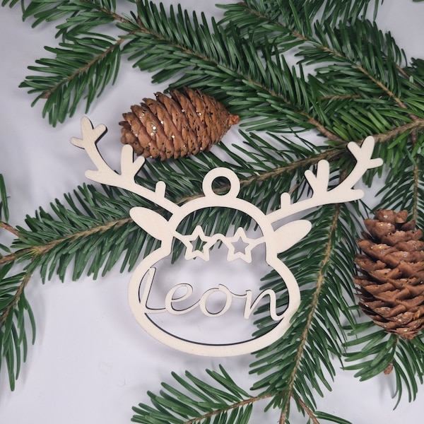 Holzanhänger personalisiert, Baumschmuck, Ornament, Weihnachten, Elch, Reindeer, Rentier