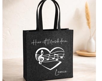 Personalisierte Musiktasche Filztasche mit Name | Hier ist Musik drin | Geschenk für Musiker Sänger Chor | Noten Tasche Musik Geschenkidee