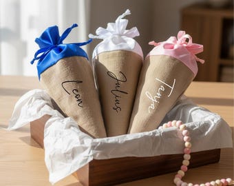 Personalized school cone, jute, sibling school cone, gift wrapping, first day of school, schoolchild 2026, first day of school gift, gift bag