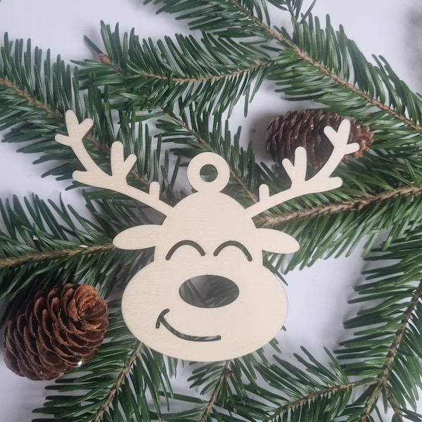 Holzanhänger personalisiert, Baumschmuck, Ornament, Weihnachten, Elch, Reindeer, Rentier