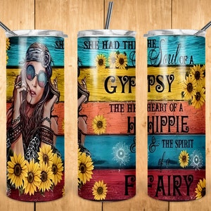 Hippy lady 20oz Skinny 12oz Sippy Sublimation Design Tumbler Wrap Descarga instantánea de archivo PNG