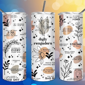 Codzienne przypomnienia 20oz Skinny 12oz SippyTumbler Sublimacja Design Tumbler Wrap Natychmiastowe pobranie pliku PNG