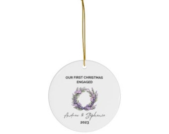Engagement Christmas Ornament - Lavender Personalized First Christmas Keepsake - Engaged Christmas Gifts 2023