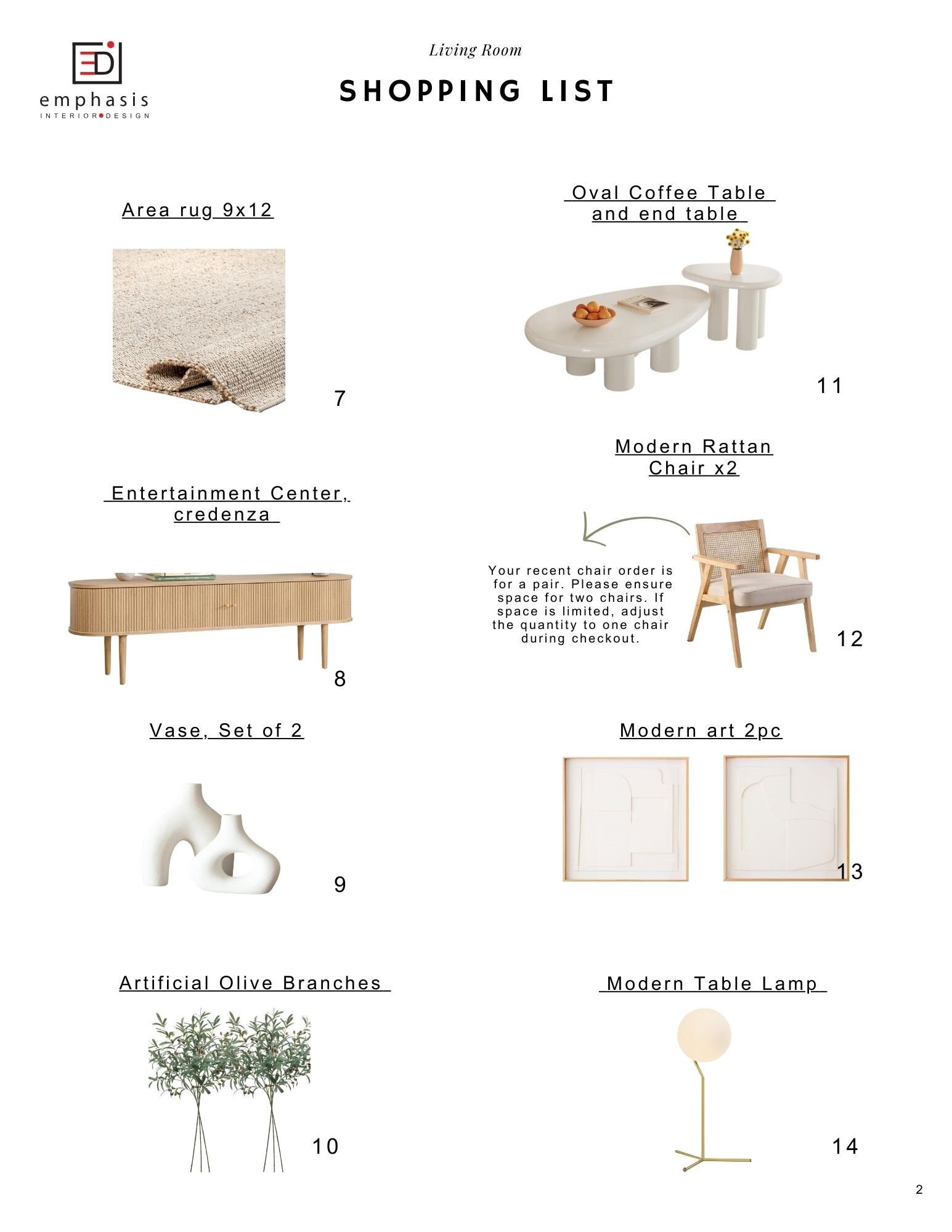 Online Living Room Interior Design Package Shopping List.sample Board