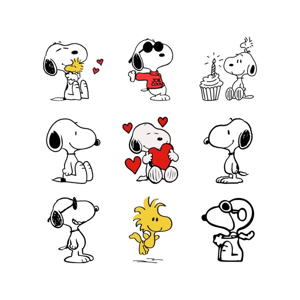 snoopy svg, snoopy png, files for cricut & silhouette cameo, snoopy bundle svg and png