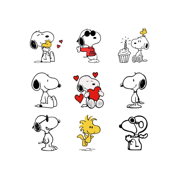 snoopy svg, snoopy png, files for cricut & silhouette cameo, snoopy bundle svg- png- dxf