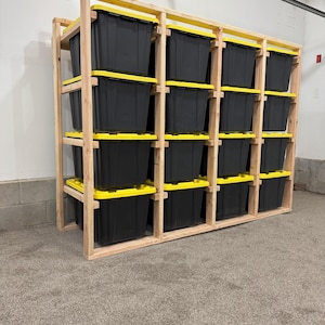 27 Gallon Tote Rack Plans, Tote Garage Storage Shelves, Organization Storage Plans, Basement Organizer, Lowes and Sams Club Totes Bag Holder