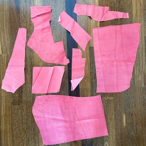 Pig Suede Two 1/4 Pieces plus extra scraps sqft Red Leather Suede Scrap Red 0.5-0.6mm