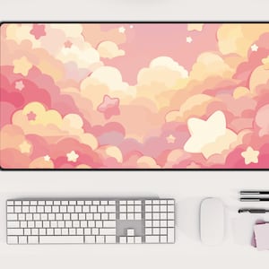 Kawaii Sunset Cloud Desk Mat | Dreamy Mousepad for Gaming, Gamer Girl Aesthetic, Cute & Cozy Gamer Desk Pad, Unique Gift for Desk Setup