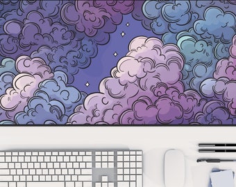 Cute & Cozy Gaming Desk Mat | Kawaii Pastel Cloud Mousepad, Dreamy Aesthetic Desk Pad | Whimsical Office and Workspace Decor