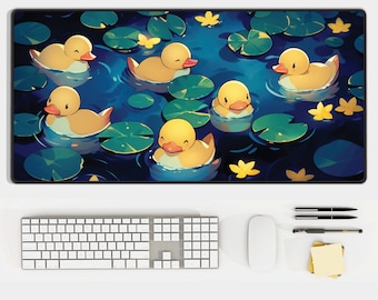 Kawaii Animal Desk Mat | Cute Yellow Ducks, Colorful Desk Pad | Large Gaming Mouse Pad, Duck Lover Gift