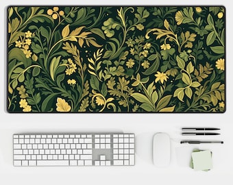 Botanical Desk Mat: Floral Mousepad, Elegant Green Cottagecore Desk Pad