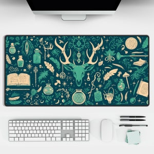 Witchy Cottagecore Desk Mat: Pagan Folk Art Mouse Pad