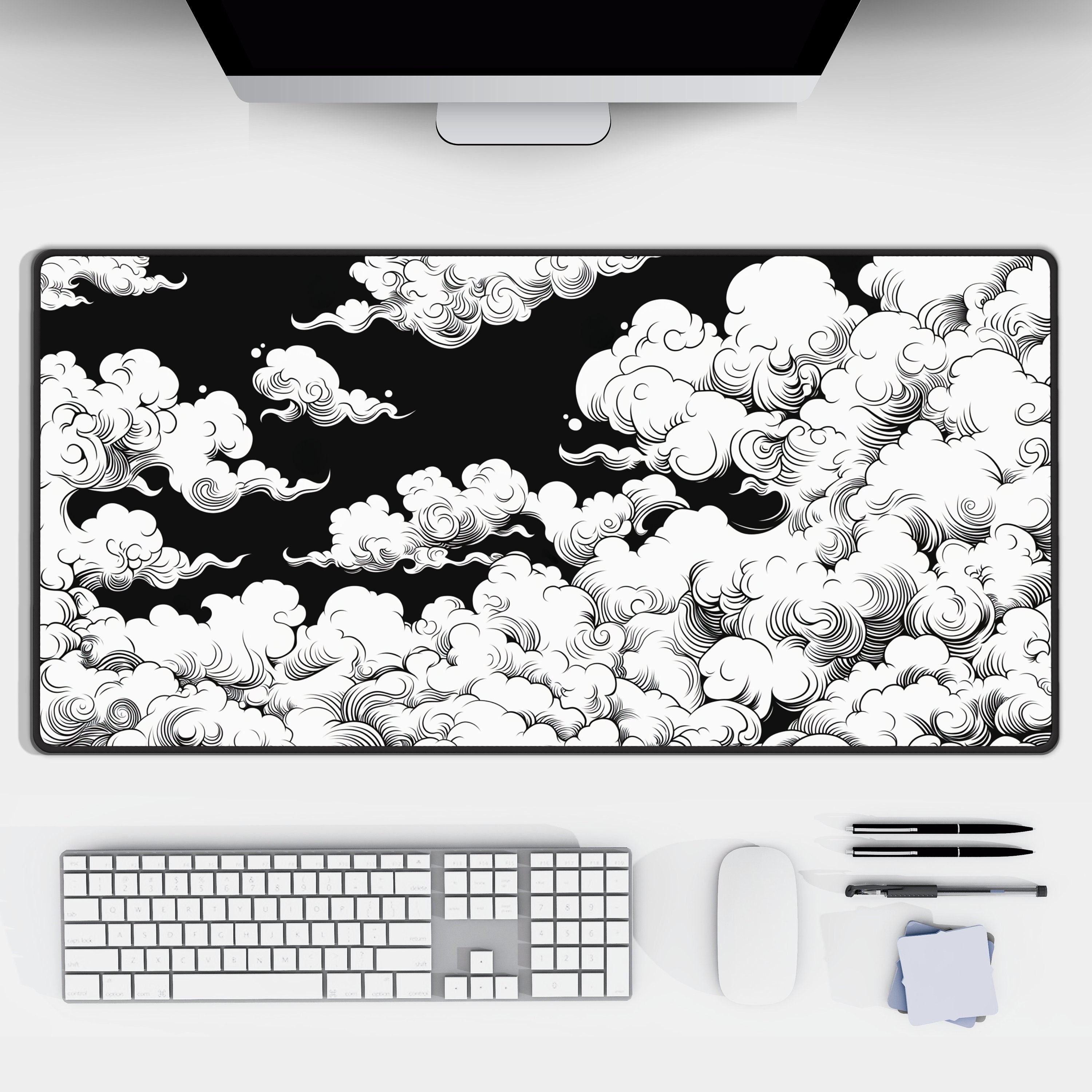 Octa Keys Tenshi Mousepad BLACK ＆ WHITE Black and White Japanese Cloud Desk Mat | Monochrome