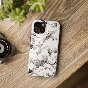 Monochrome Japanese Cloud Phone Case | Aesthetic Black & White Phone Cover | Minimalist Design for iPhone and Samsung Galaxy Models