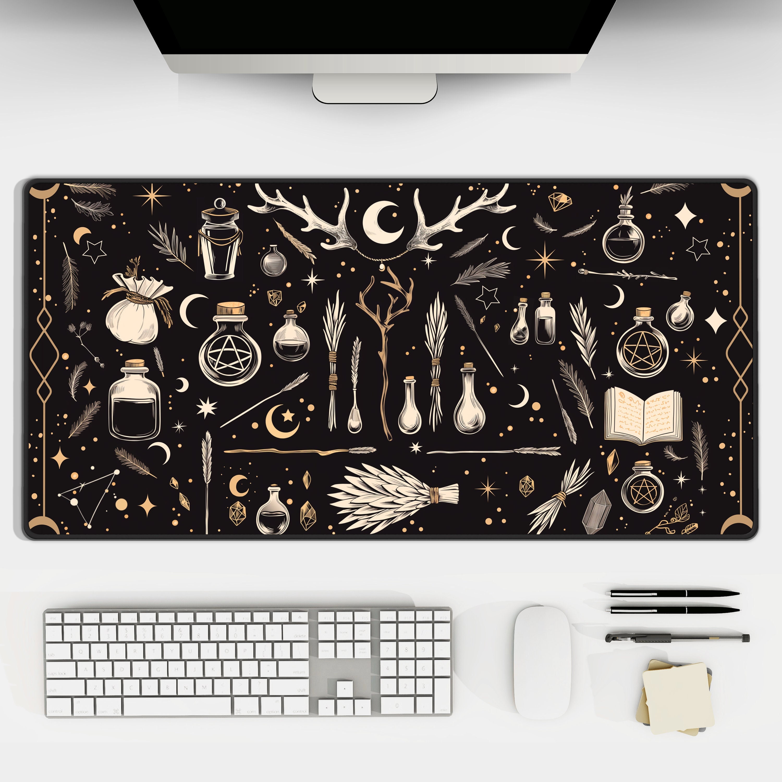 Witchy Computer Workspaces Cute Witchy Desk Mat | Dark Cottagecore Mousepad | Dark Academia Desk ...