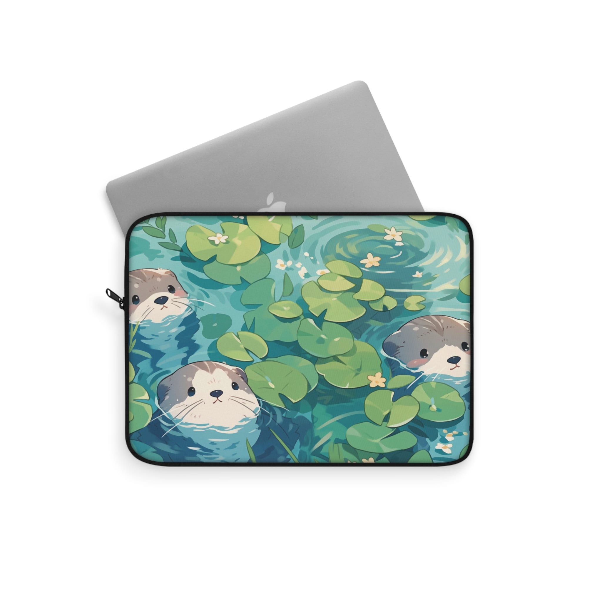 Kawaii Otter Laptop Sleeve | Cute Blue & Green Laptop Case With ...