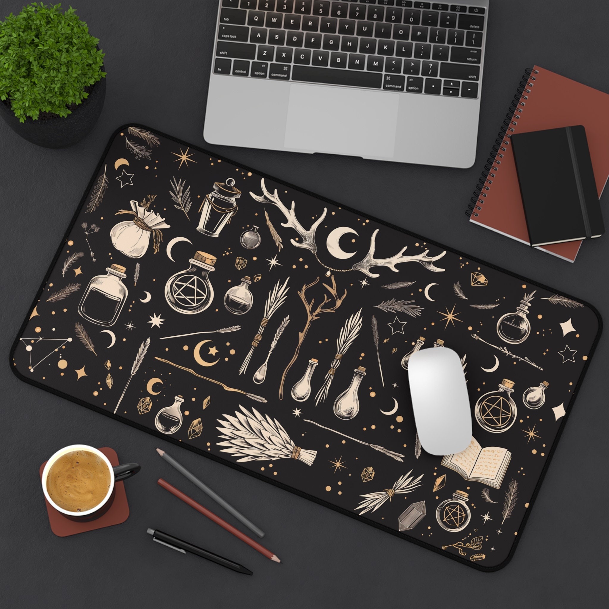 Witchy Computer Workspaces Cute Witchy Desk Mat | Dark Cottagecore Mousepad | Dark Academia Desk ...