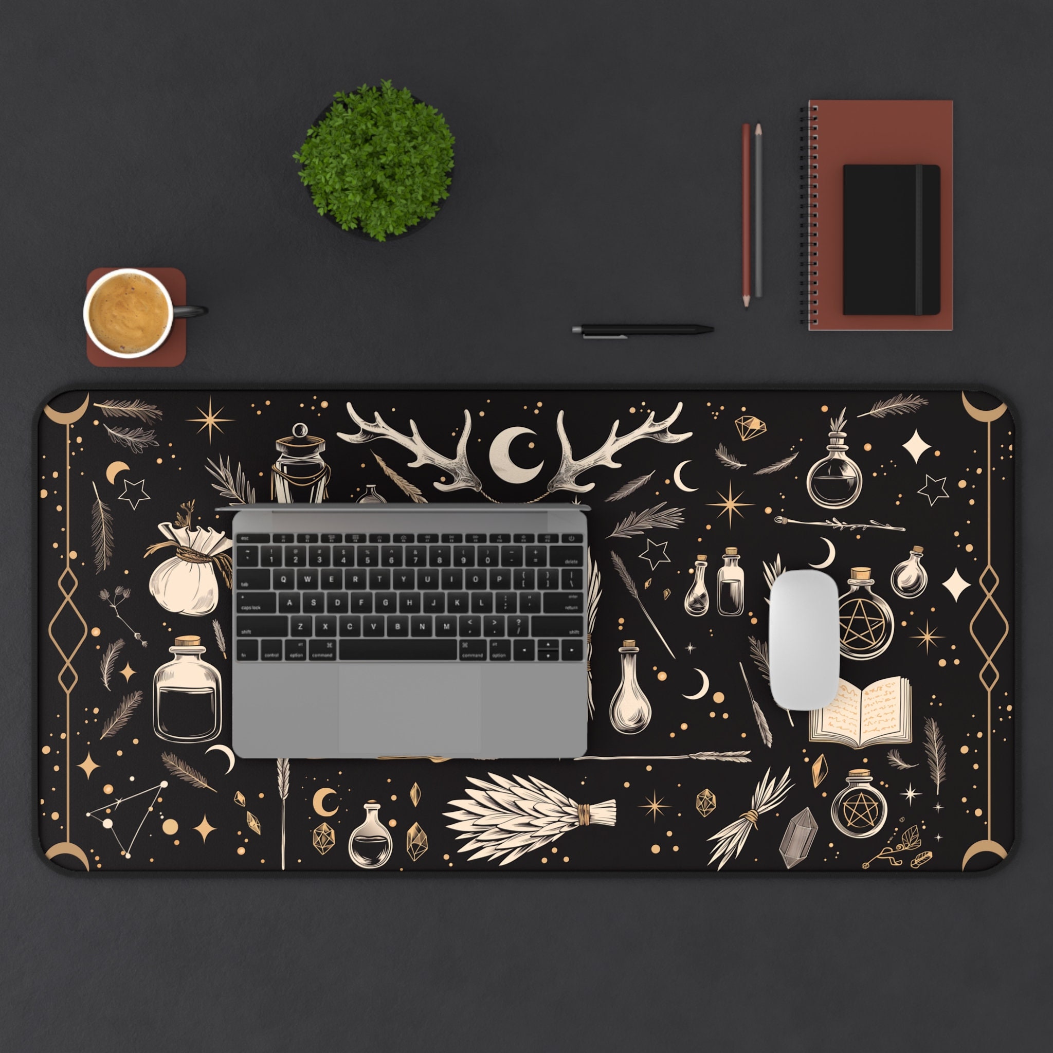 Witchy Computer Workspaces Cute Witchy Desk Mat | Dark Cottagecore Mousepad | Dark Academia Desk ...