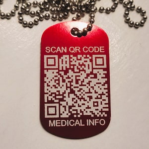 QRCode Medical Alert Tag Perfect For Alzheimer and Dimentia patients. ScanKeep Enhanced Custom Code Emergency  Situation QR Code QRCodes Red