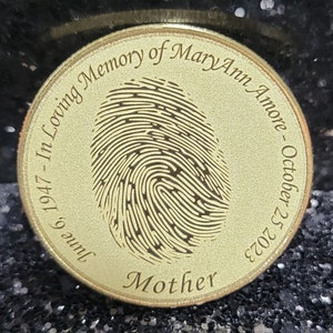 Laser Engraved Fingerprint Memorial Coin: Guardian Angel Keepsake