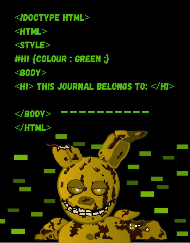 FNAF Themed Journal Five Nights at Freddy s Notebook Horror Gaming
