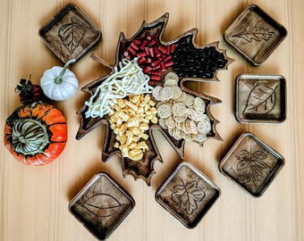 Maple Leaf Wood Serving Tray with Appetizer Plates | Rustic Charcuterie Board