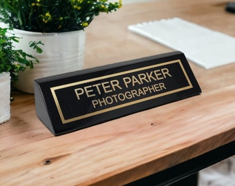 Personalized Desk Name Plate: Engraved Wood Office Decor