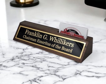 Personalized Walnut Wood Desk Name Plate: Engraved Office Decor