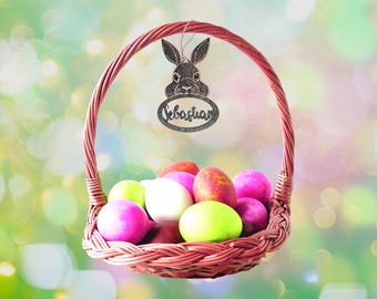 Personalized Wooden Easter Basket Name Tag: Bunny Decoration