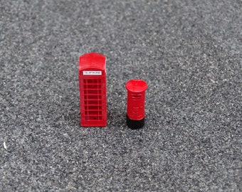 OO Gauge Hand-Painted Telephone Box & Post Box Set (1:76 Scale)