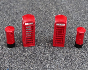 OO Gauge Model Railway Set: Hand Painted Telephone & Post Boxes