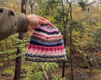 Handmade Colorful Wool Blend Scrap Beanies: Chunky Granola Girl Boho Style, Made to Order