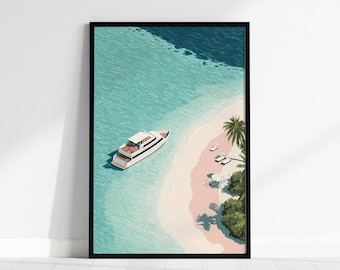 Luxury Yacht Print: Modern Coastal Wall Art