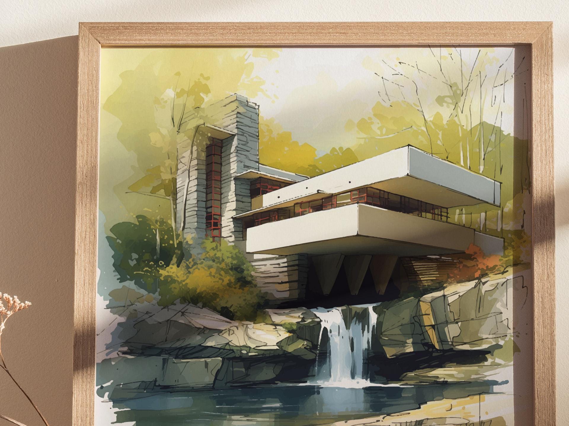 Fallingwater Print: Frank Lloyd Wright Architecture Poster (digital ...