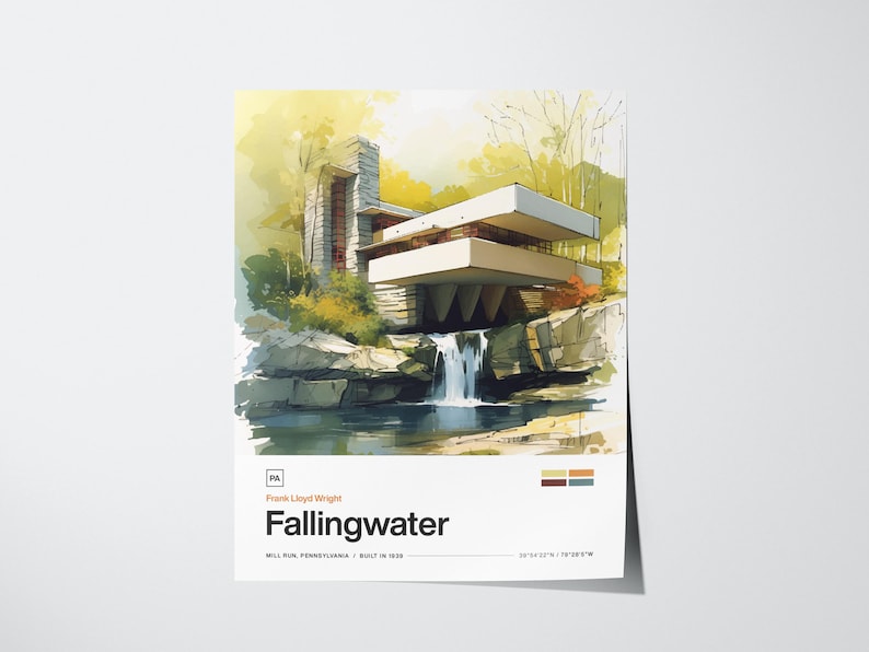 Fallingwater Print: Frank Lloyd Wright Architecture Poster (digital ...