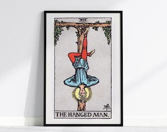 Tarotposter The Hanged Man - 1909 Rider Waite Smith Vintage print, beschikbaar ingelijst of ingelijst