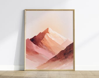 Boho Mountain Landscape Print: Warm Terracotta Gouache Wall Art