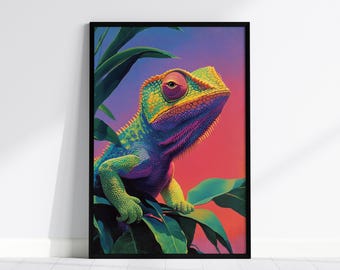 Psychedelic Chameleon Print: Tropical Reptile Pop Art, Kids Room Decor