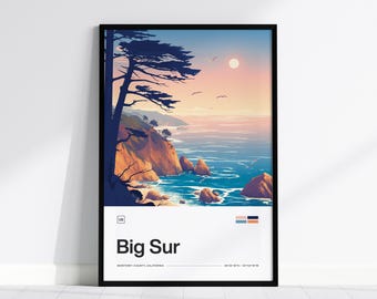 Big Sur California Art Print: Mid-Century Modern Coastal Travel Poster