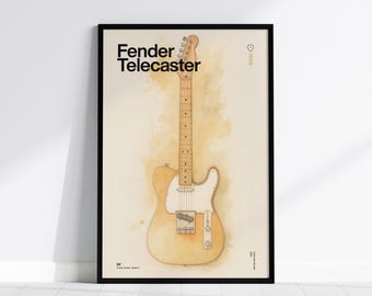 Impresión artística de guitarra Fender Telecaster: guitarra eléctrica en acuarela