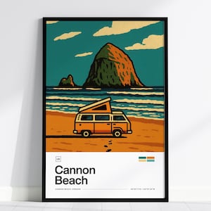Cannon Beach, Oregon Poster – Modern Travel Print with Haystack Rock, Available Framed or Unframed, Modern Minimal Art, Great Travel Gift