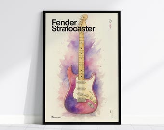 Stampa artistica ad acquerello Fender Stratocaster: poster di chitarra elettrica