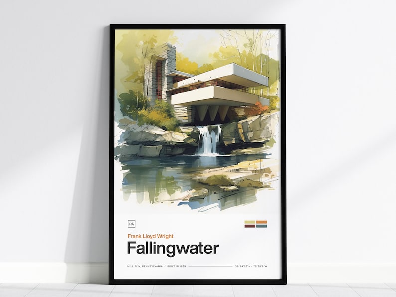 Fallingwater Print: Frank Lloyd Wright Architecture Poster (digital ...