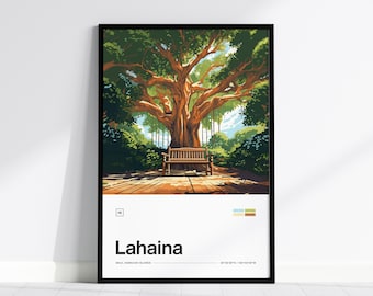 Poster del Lahaina Banyan Tree: arte minimalista di Maui, con/senza cornice