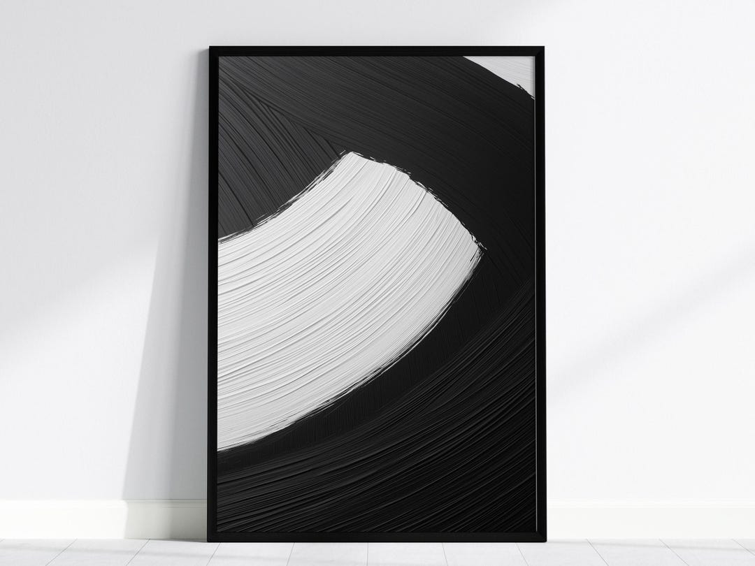 Black and White Abstract Brushstroke Art Print: Minimalist Modern Wall ...